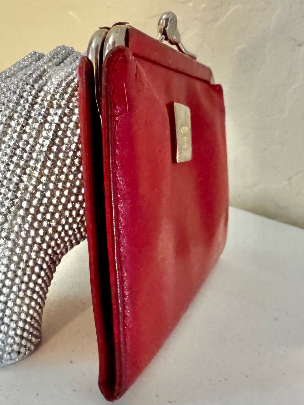 Celine rare Vintage Red Leather Kiss-Lock Wallet coin-purse luxury charming - Picture 4 of 16